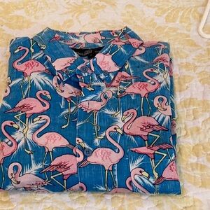 Blue Flamingo Print Men's Shirt